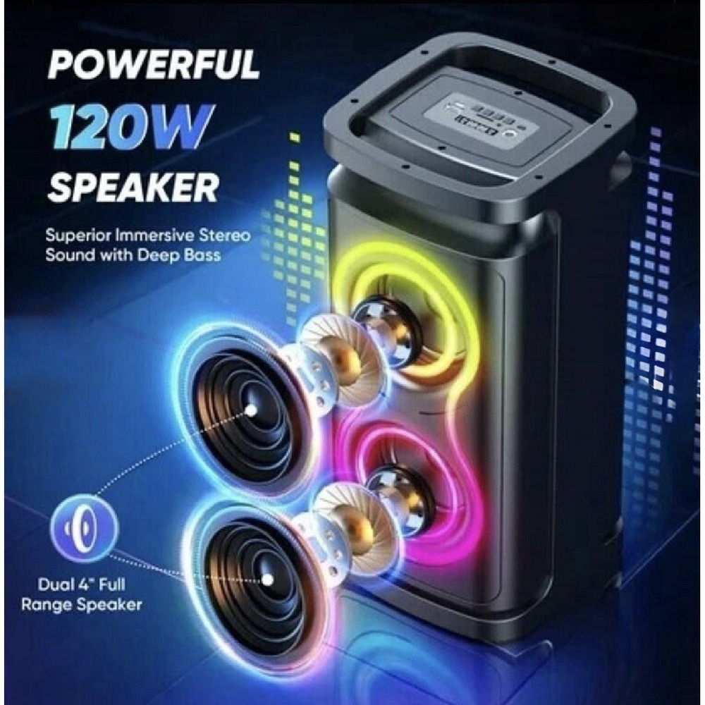 GCZ Outdoor Party Bluetooth Speaker 120W Deep Bass Party‎ Lights and Karaoke Mic